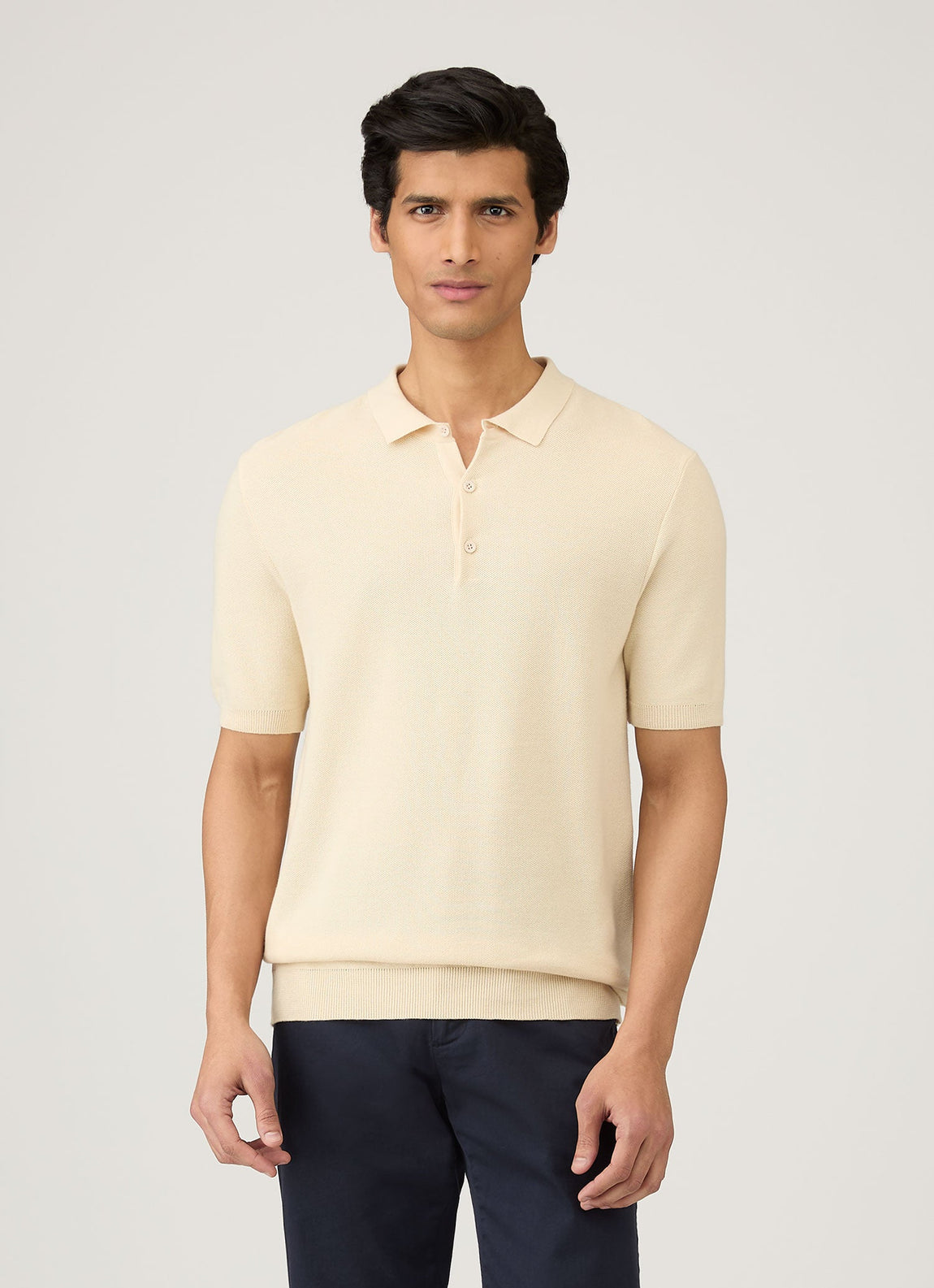 Men's Cotton Knit Polo Shirt in Ecru