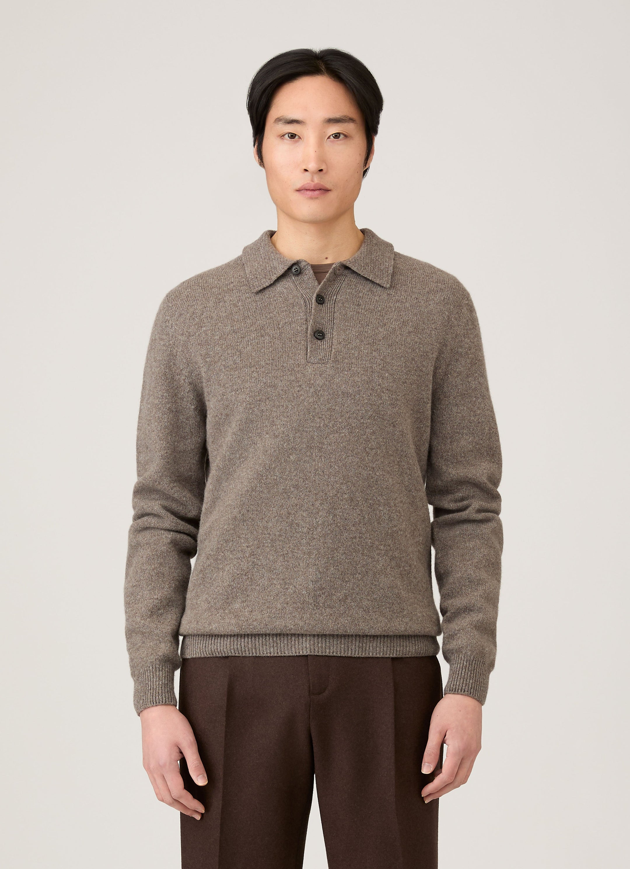 Men's Lambswool Polo Shirt in Bark