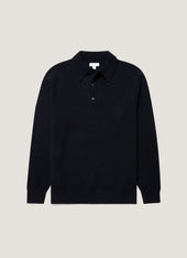 Men's Lambswool Polo Shirt in Dark Navy Mouline