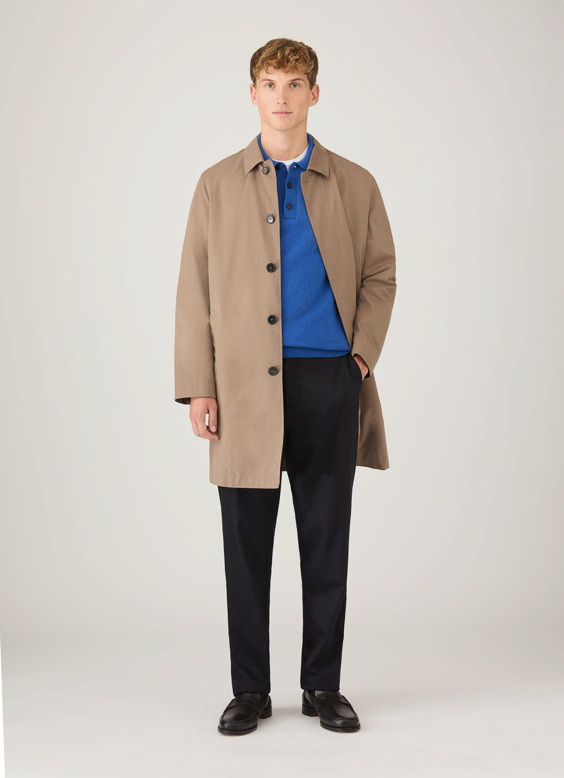 Men's Lambswool Knitted Polo Shirt in Cobalt