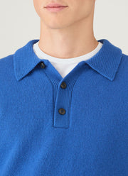 Men's Lambswool Knitted Polo Shirt in Cobalt