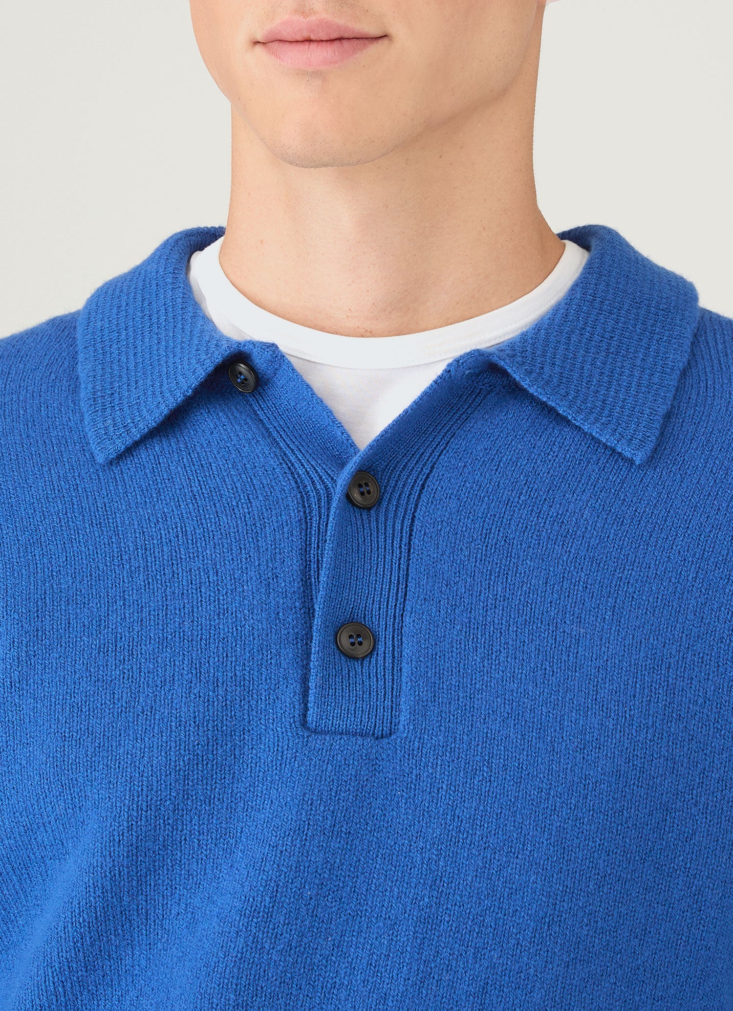 Men's Lambswool Knitted Polo Shirt in Cobalt