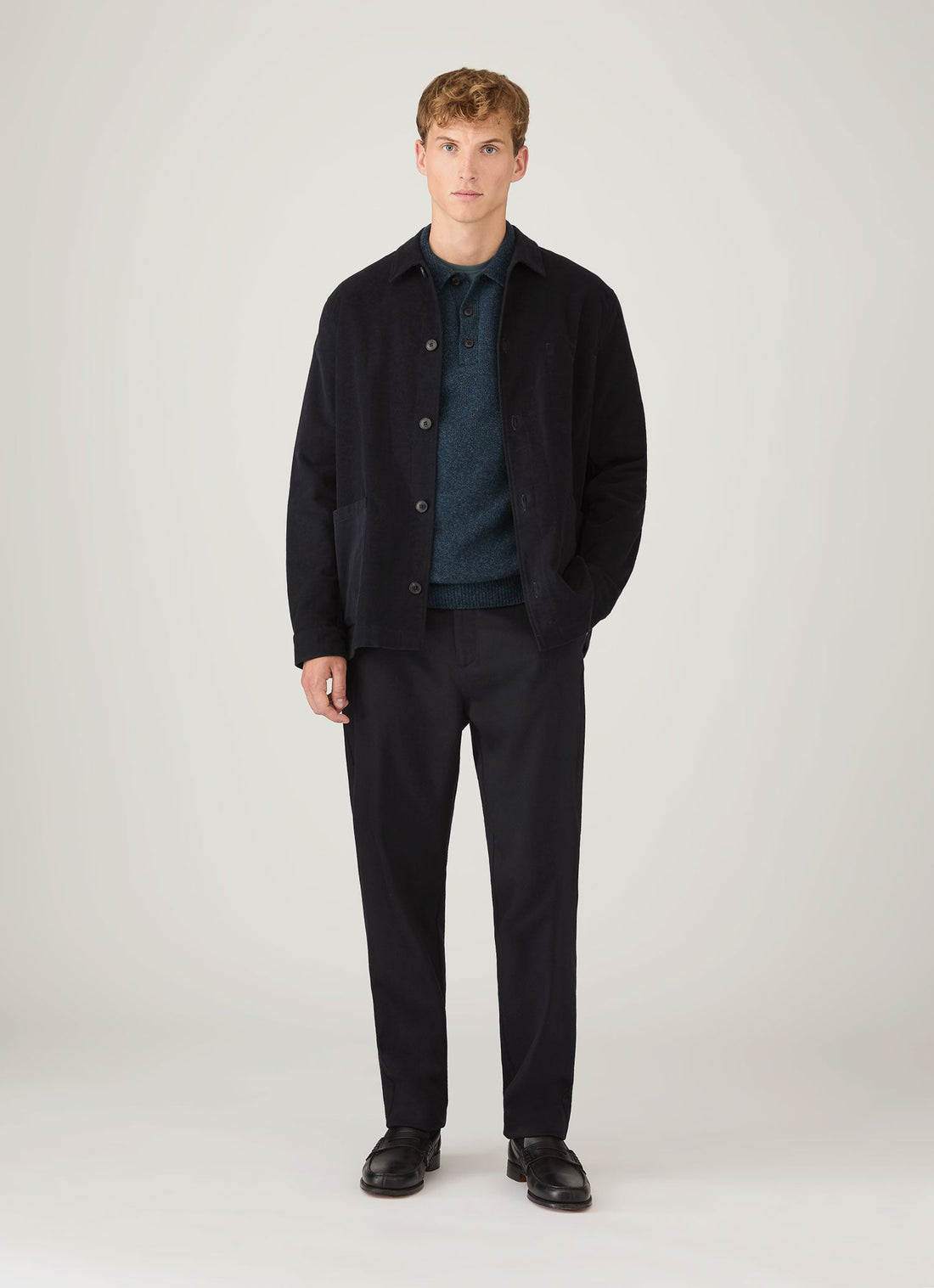 Men's Lambswool Knitted Polo Shirt in Dark Petrol Twist