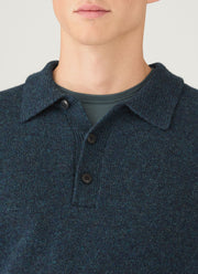 Men's Lambswool Polo Shirt in Dark Petrol Twist