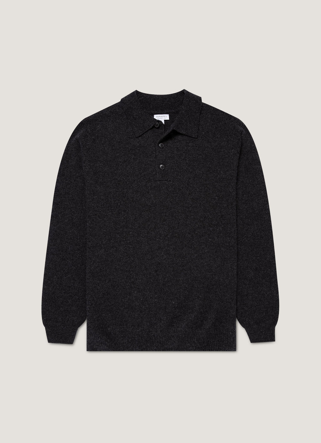 Men's Lambswool Knitted Polo Shirt in Charcoal Melange