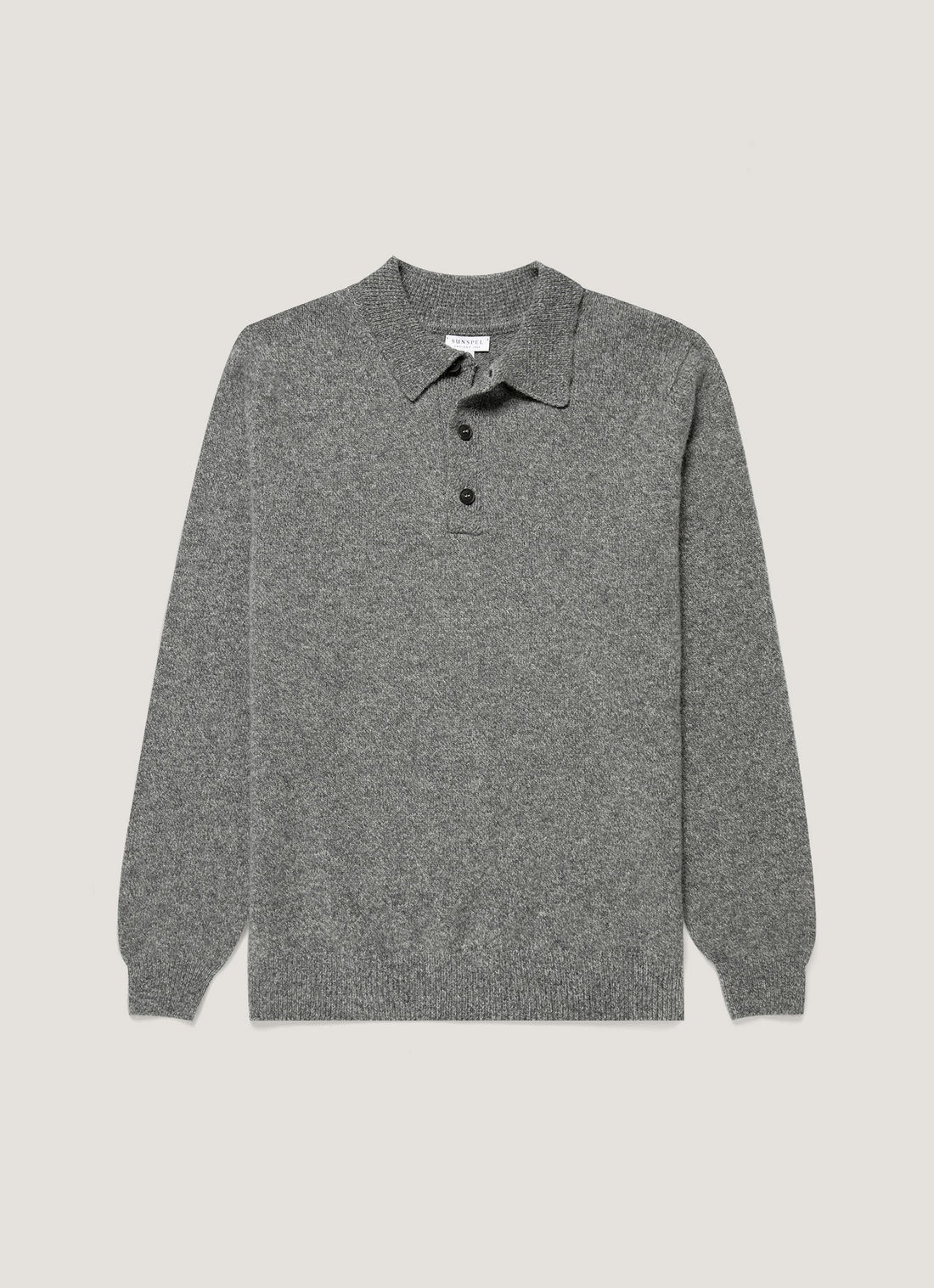 Men's Lambswool Polo Shirt in Mid Grey Melange