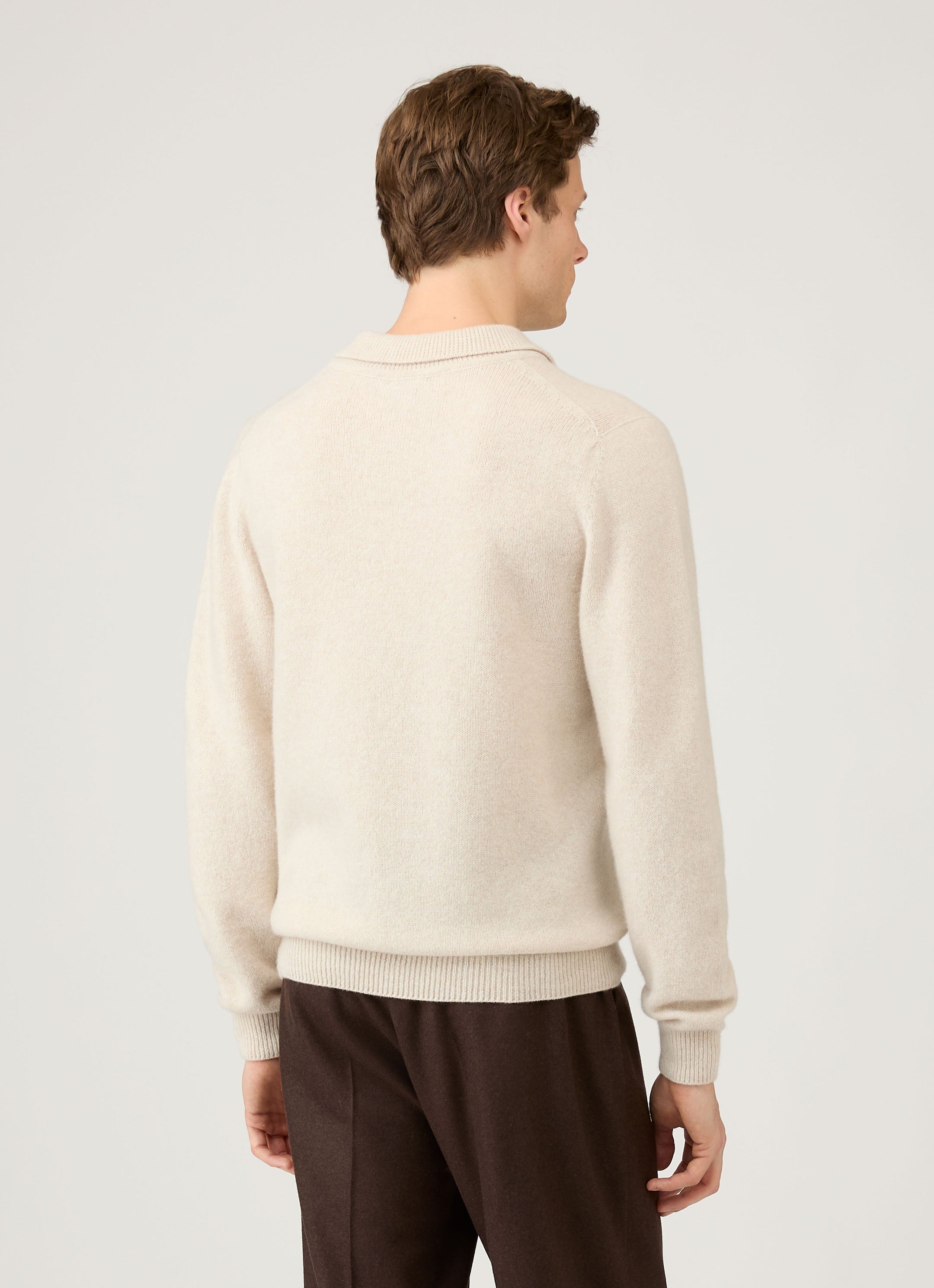 Men's Lambswool Polo Shirt in Oatmeal Melange
