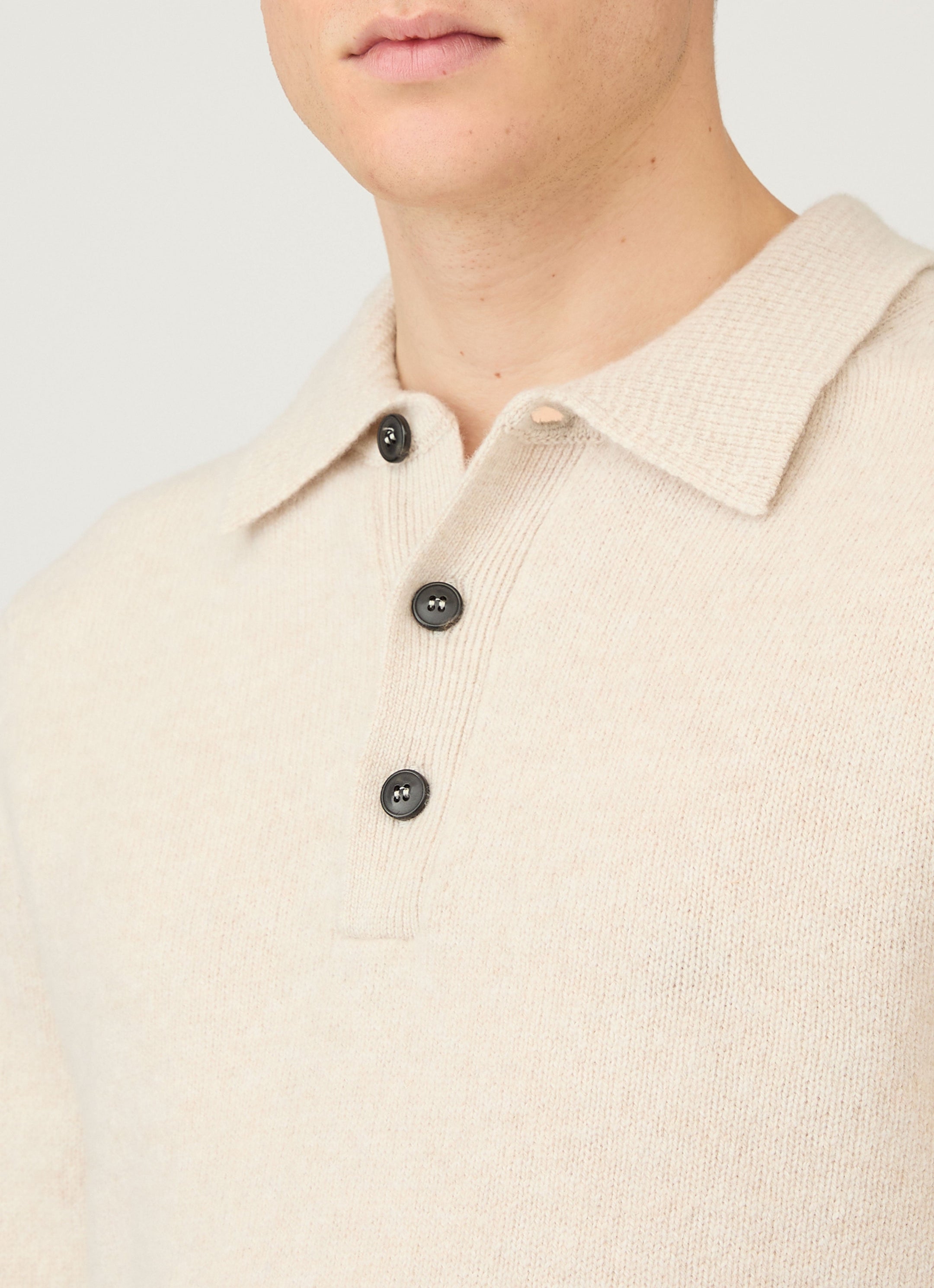 Men's Lambswool Polo Shirt in Oatmeal Melange