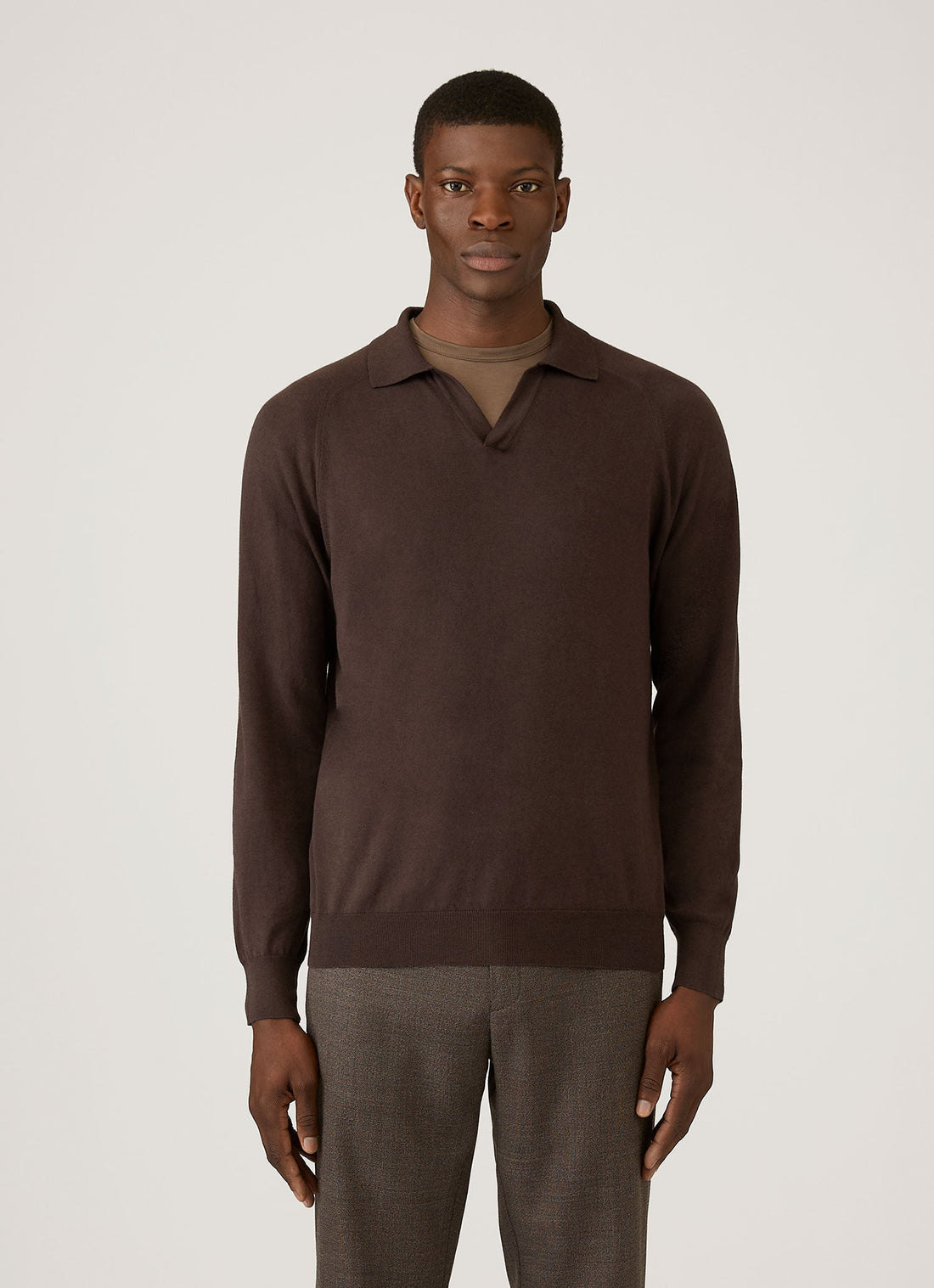 Men's Sea Island Cashmere Polo Shirt in Dark Chocolate
