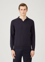 Men's Sea Island Cashmere Polo Shirt in Midnight Navy