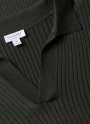Men's Fine Rib Silk Cotton Polo in Dusk Green