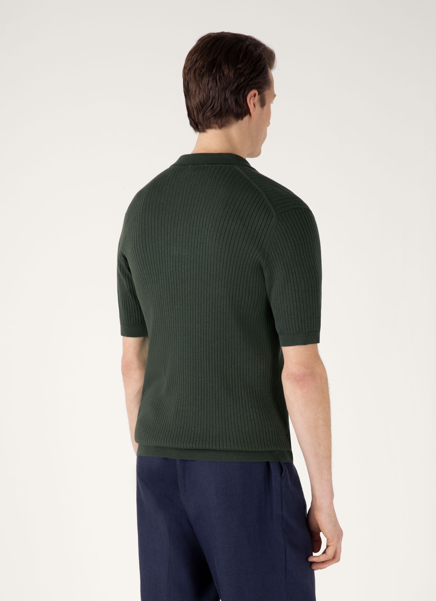 Men's Fine Rib Silk Cotton Polo Shirt in Dusk Green