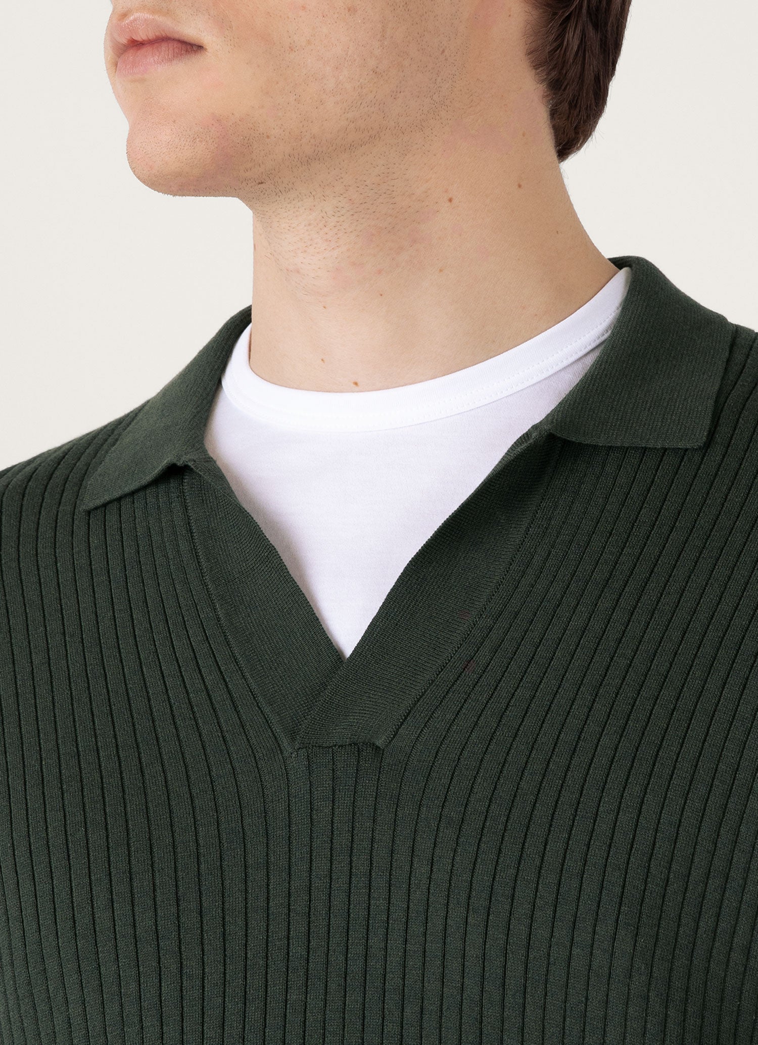 Men's Fine Rib Silk Cotton Polo in Dusk Green