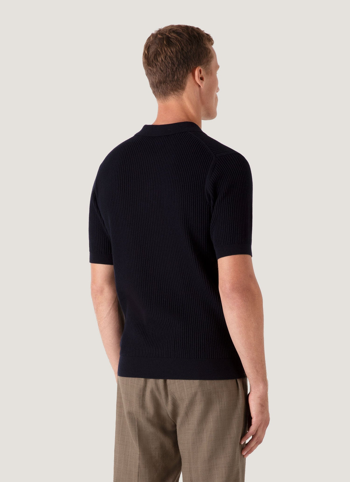 Men's Linear Mesh Knit Polo Shirt in Navy
