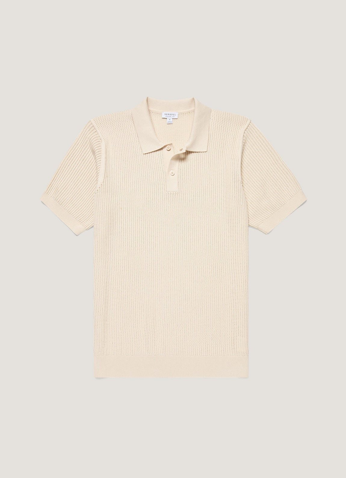 Men's Linear Mesh Knit Polo Shirt in Ecru