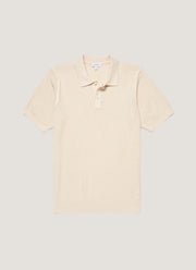 Men's Linear Mesh Knit Polo Shirt in Ecru