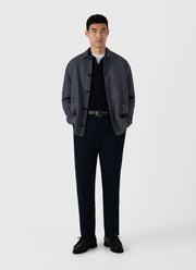 Men's Long Sleeve Textured Cotton Polo Shirt in Navy