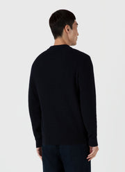 Men's Long Sleeve Textured Cotton Polo Shirt in Navy