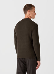 Men's Long Sleeve Textured Cotton Polo Shirt in Khaki