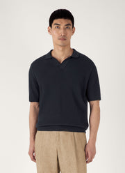Men's Compact Mesh Knit Polo Shirt in Navy
