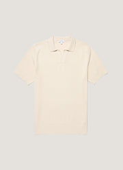 Men's Compact Mesh Knit Polo Shirt in Ecru