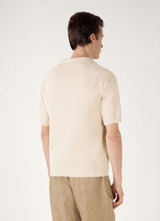 Men's Compact Mesh Knit Polo Shirt in Ecru