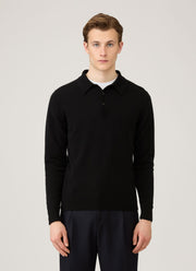 Men's Cashmere Knitted Polo Shirt in Black