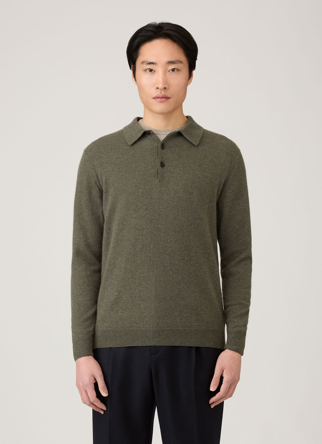 Men's Cashmere Knitted Polo Shirt in Khaki