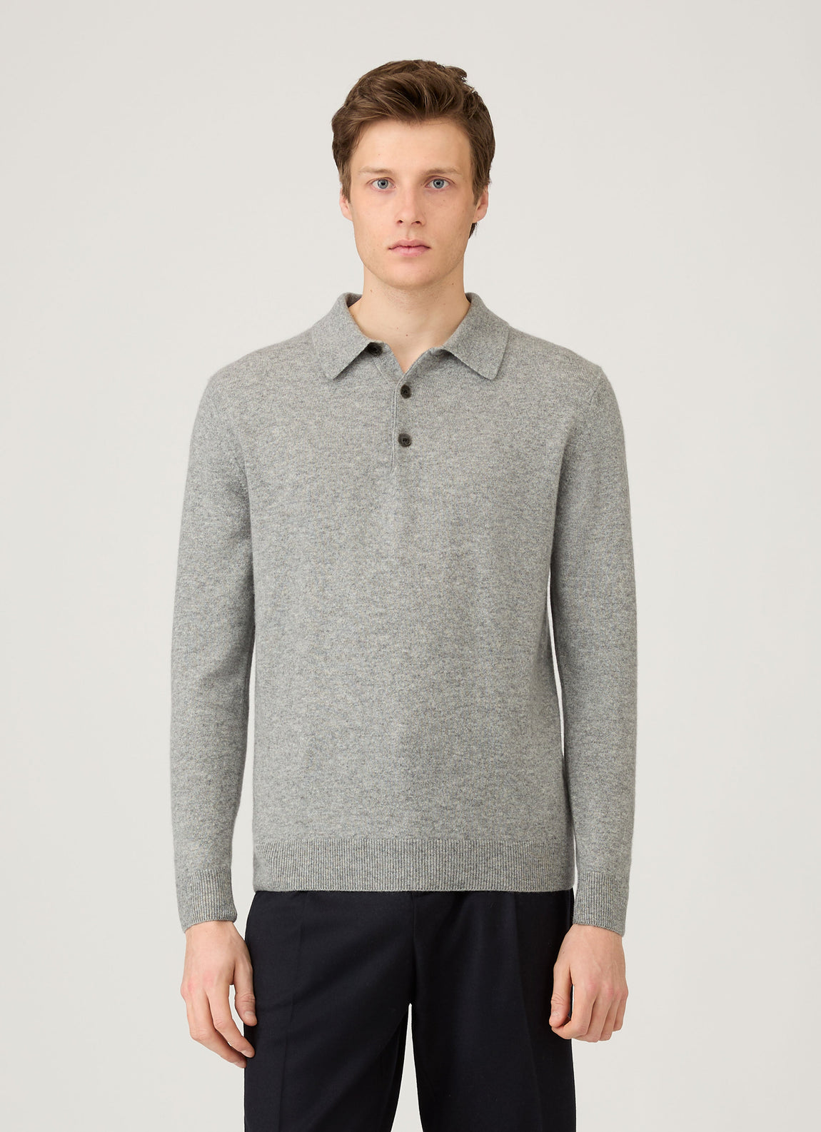 Men's Cashmere Polo Shirt in Grey Melange