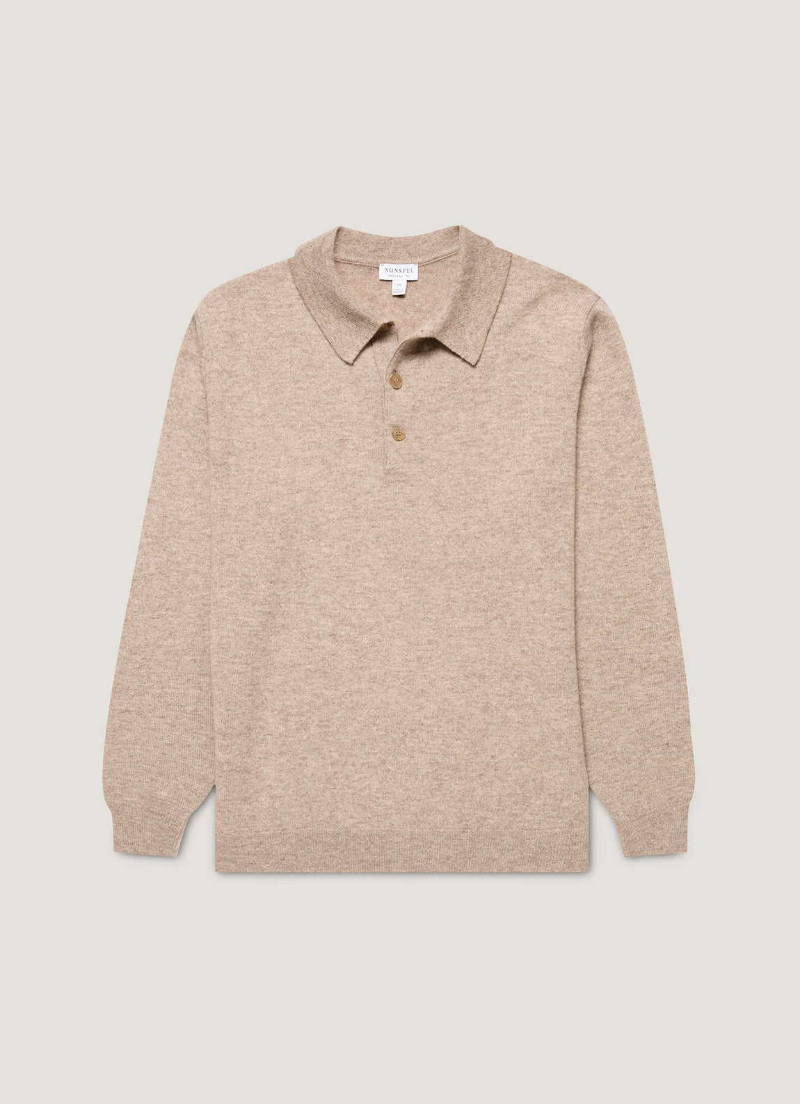 Men's Cashmere Knitted Polo Shirt in Oatmeal Melange