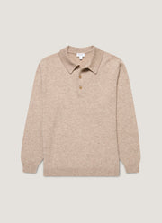 Men's Cashmere Knitted Polo Shirt in Oatmeal Melange