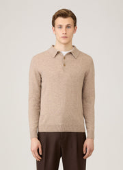 Men's Cashmere Polo Shirt in Oatmeal Melange