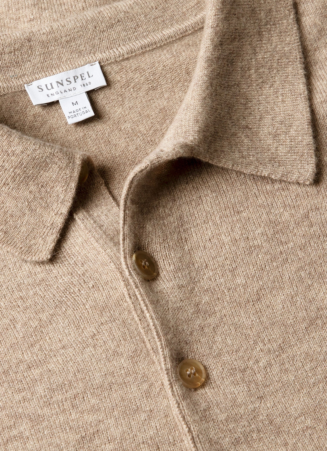 Men's Cashmere Knitted Polo Shirt in Oatmeal Melange