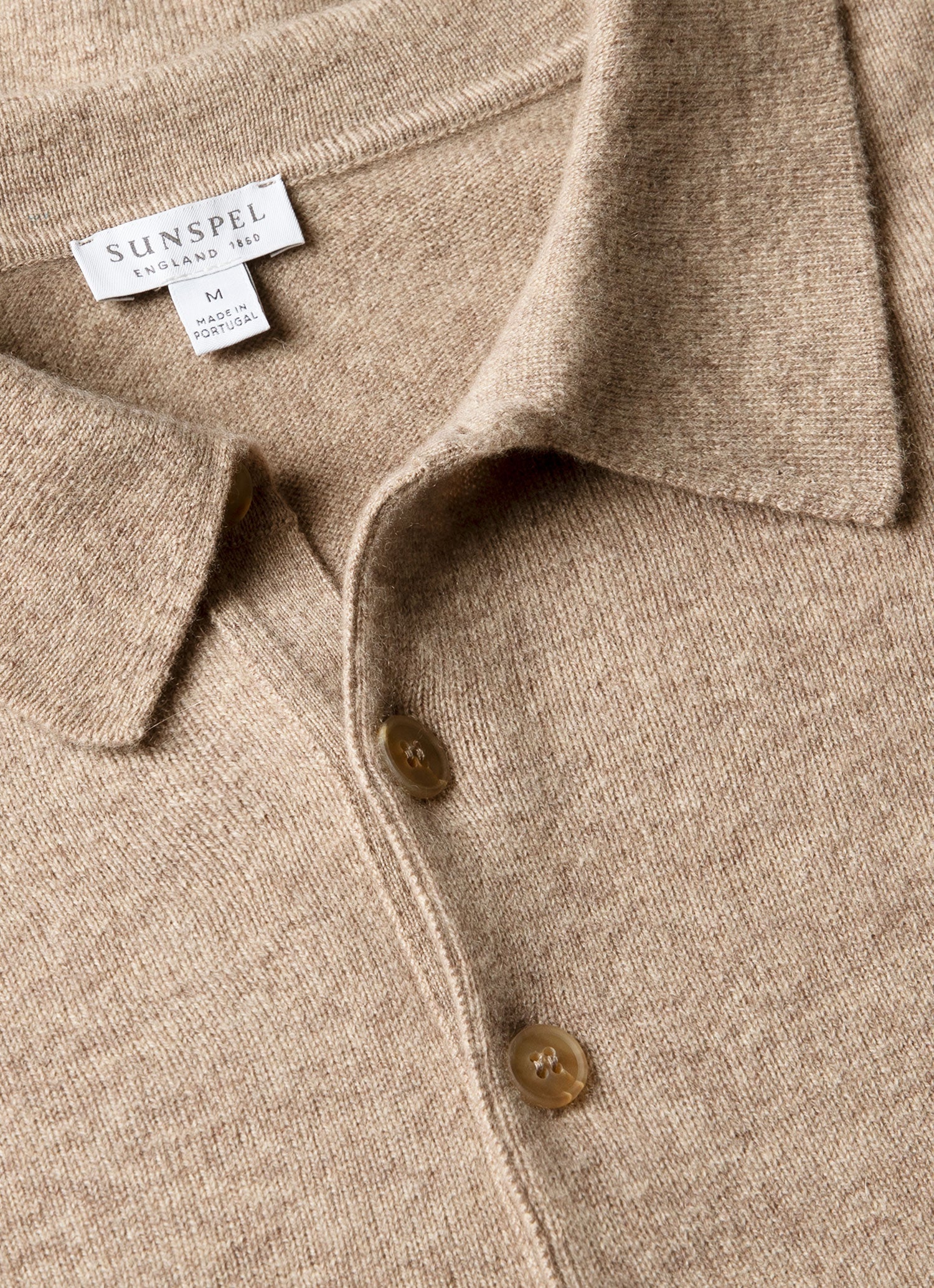 Men's Cashmere Knitted Polo Shirt in Oatmeal Melange