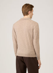 Men's Cashmere Knitted Polo Shirt in Oatmeal Melange