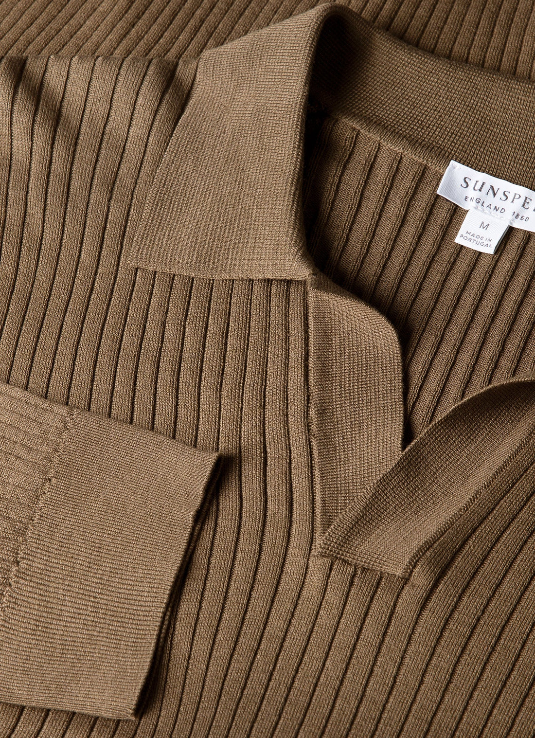 Men's Long Sleeve Fine Rib Silk Cotton Polo Shirt in Dark Cedar