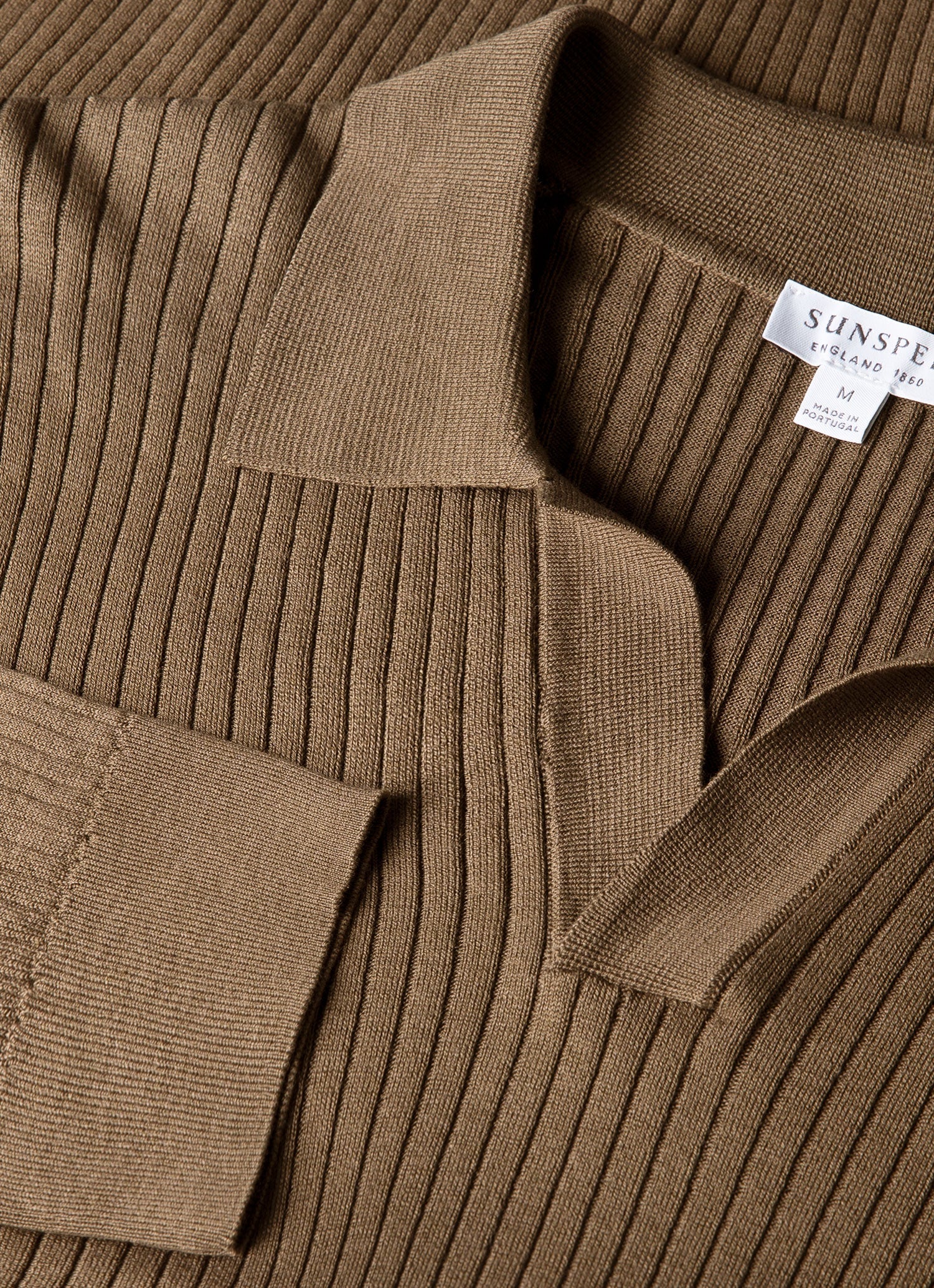 Men's Long Sleeve Fine Rib Silk Cotton Polo Shirt in Dark Cedar