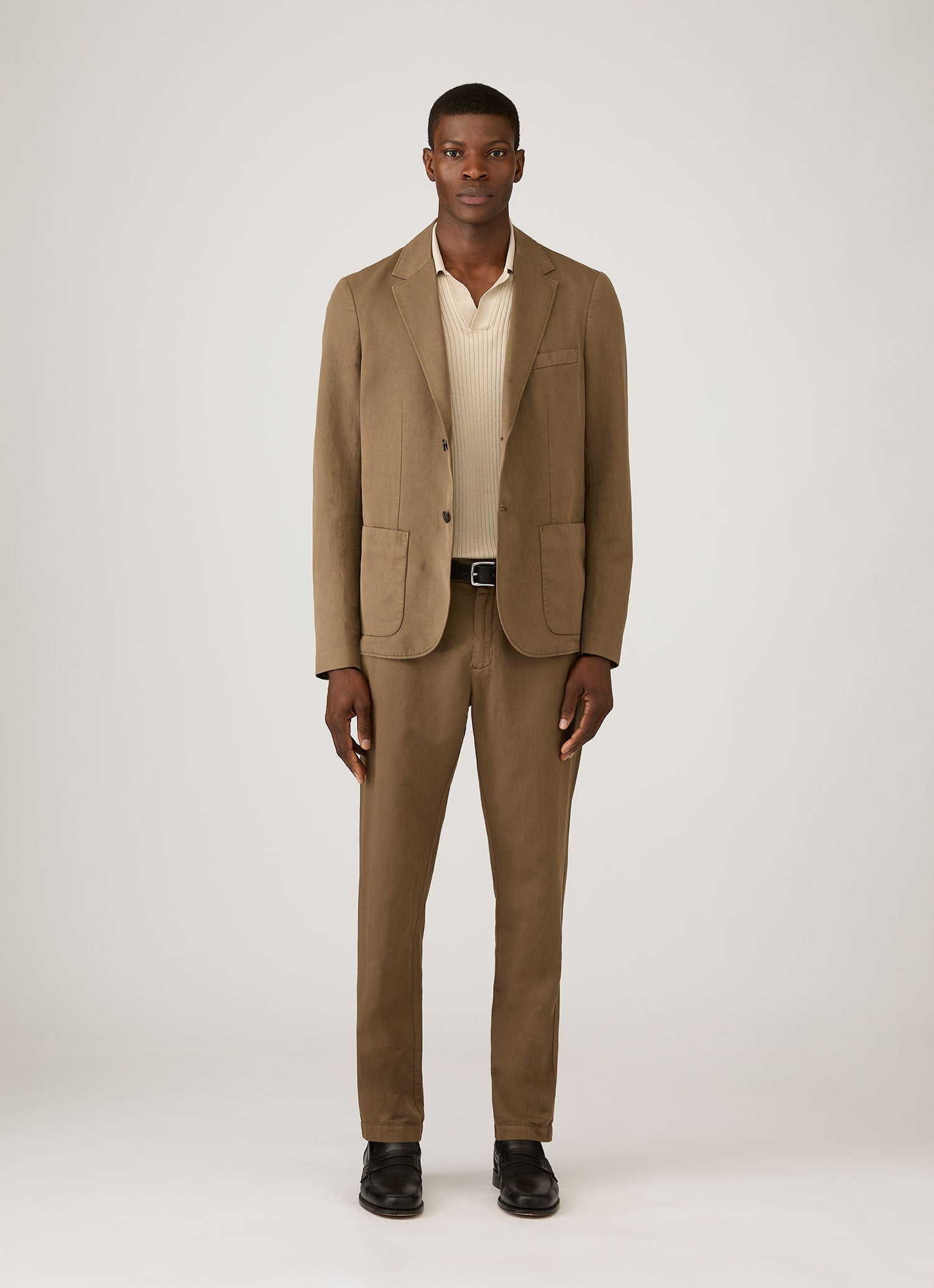 Men's Long Sleeve Fine Rib Silk Cotton Polo Shirt in Hazelwood