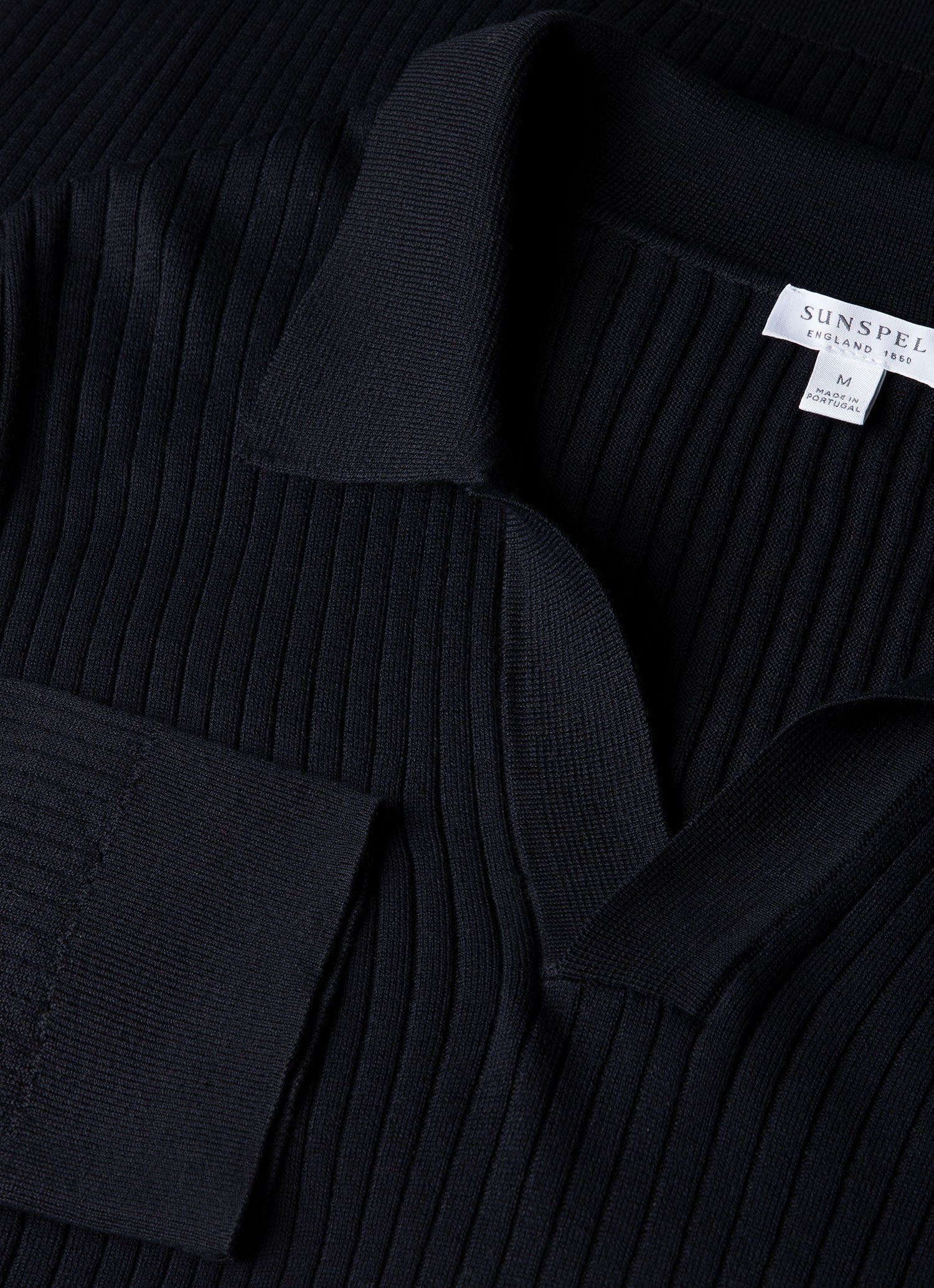 Men's Long Sleeve Fine Rib Silk Cotton Polo Shirt in Navy