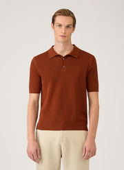 Men's Cotton Mesh Polo in Rust