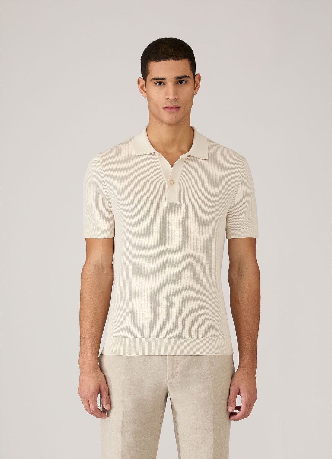 Men's Contrast Rib Polo Shirt in Ecru