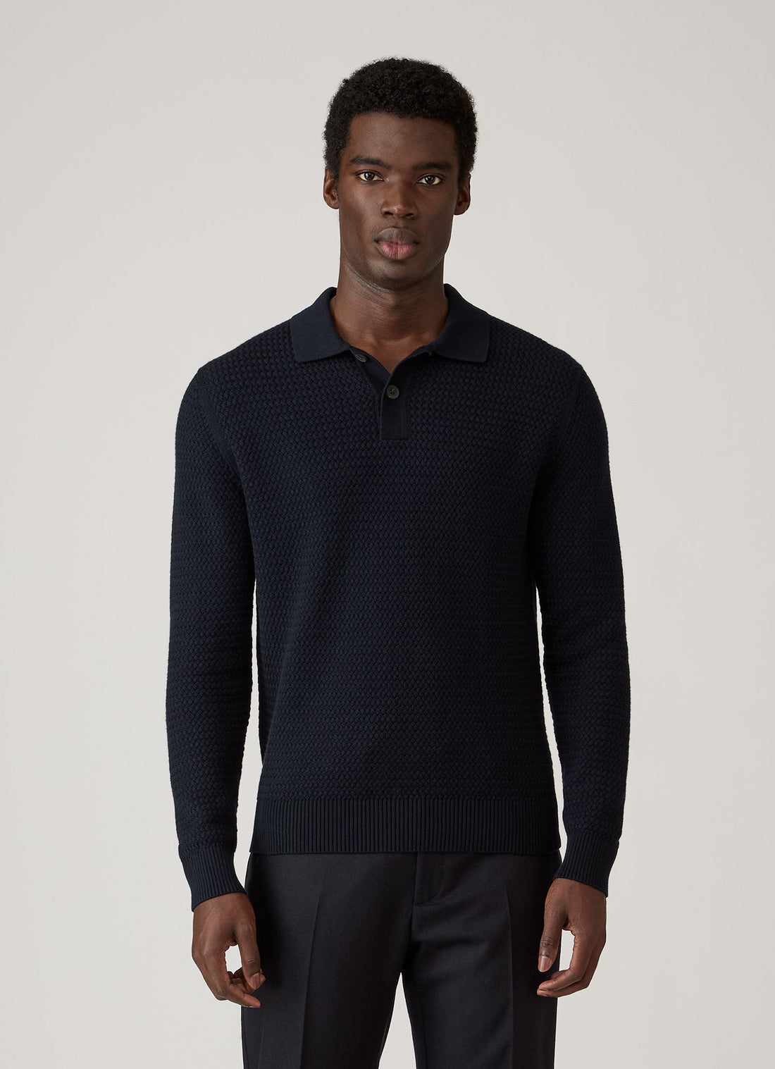 Men's Cotton Basketweave Polo Shirt in Navy