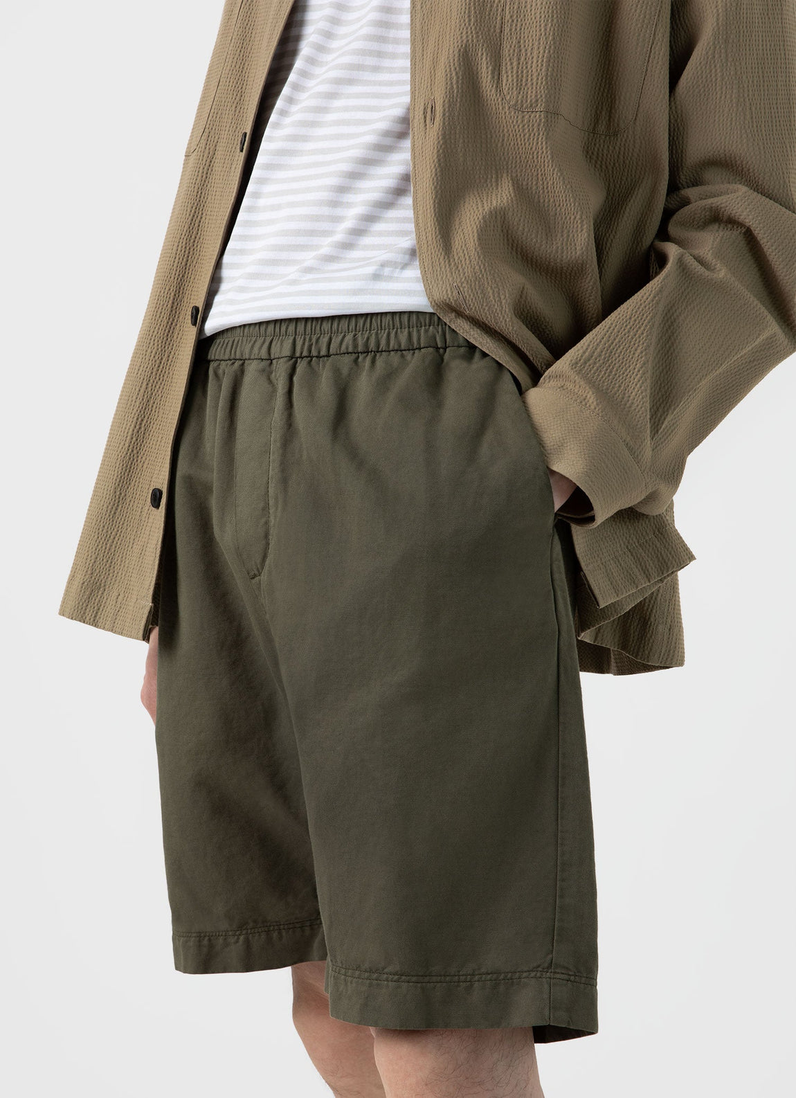 Men's Cotton Linen Drawstring Shorts in Khaki