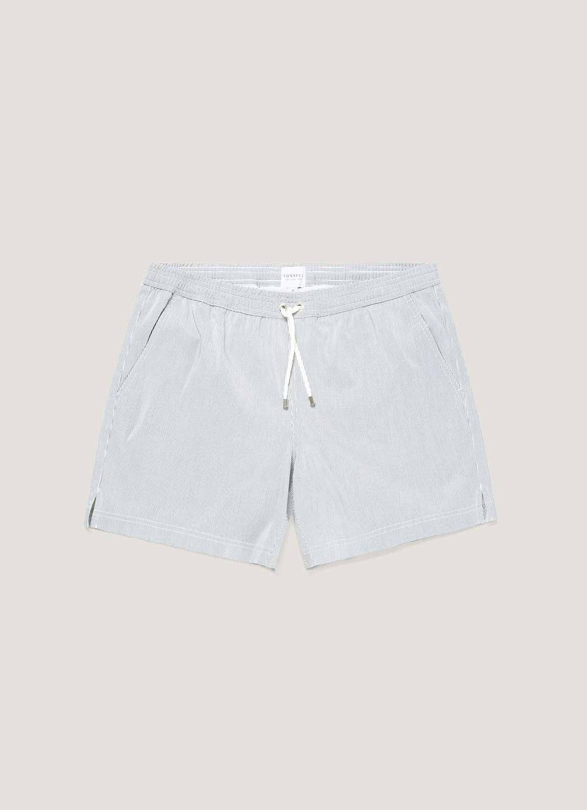 Men's Drawstring Swim Shorts in Navy/White