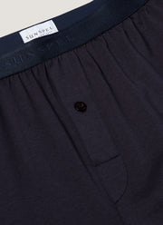 Men's Superfine Cotton One-Button Boxer Shorts in Navy