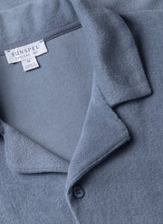 Men's Towelling Camp Collar Shirt in Vintage Blue