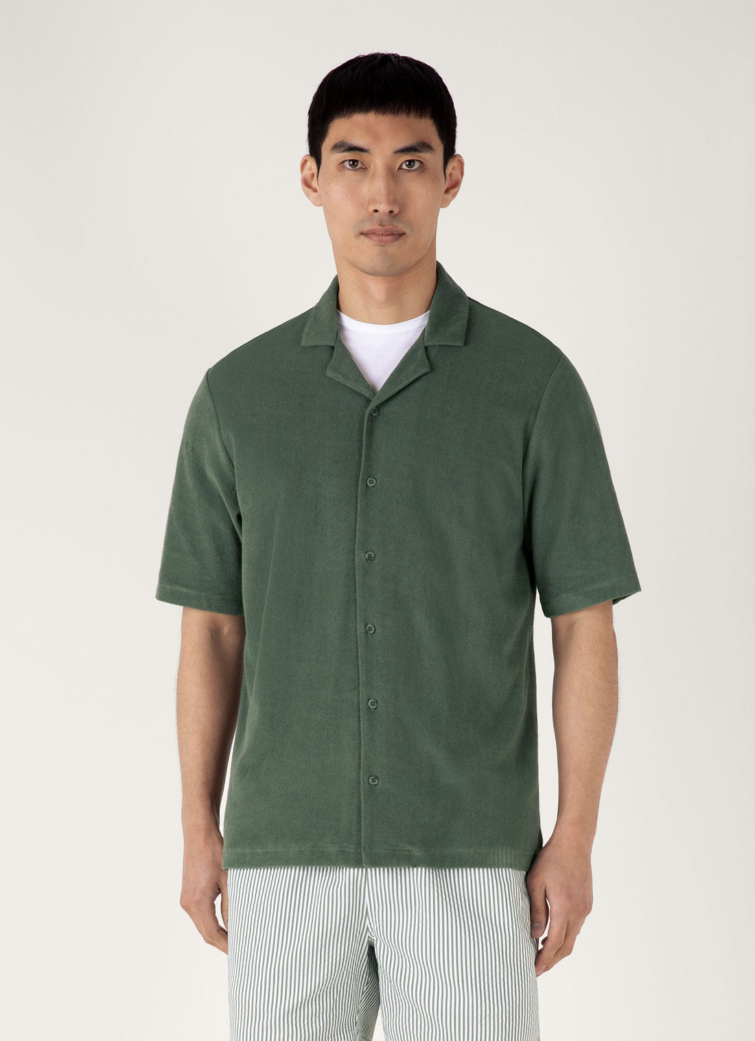 Men's Towelling Camp Collar Shirt in Dusk Green