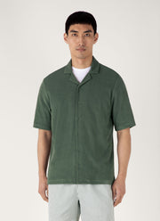 Men's Towelling Camp Collar Shirt in Dusk Green