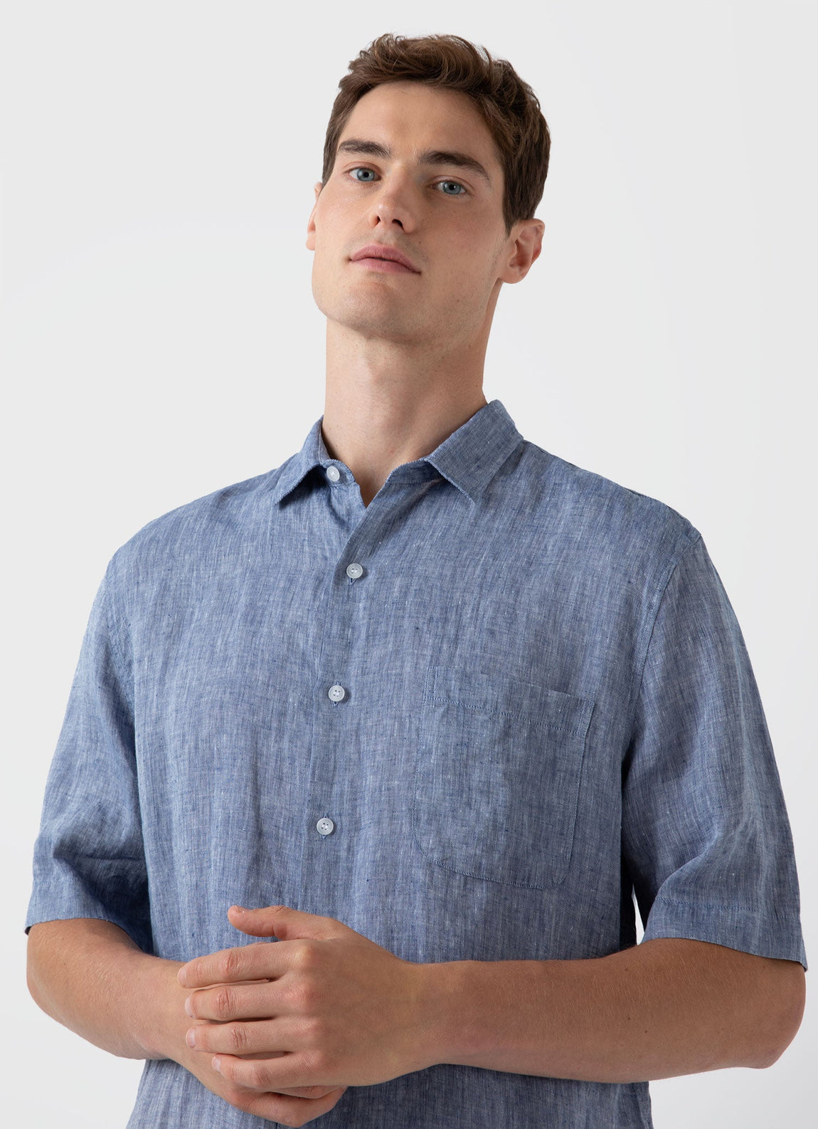 Men's Short Sleeve Linen Shirt in Bluestone Melange