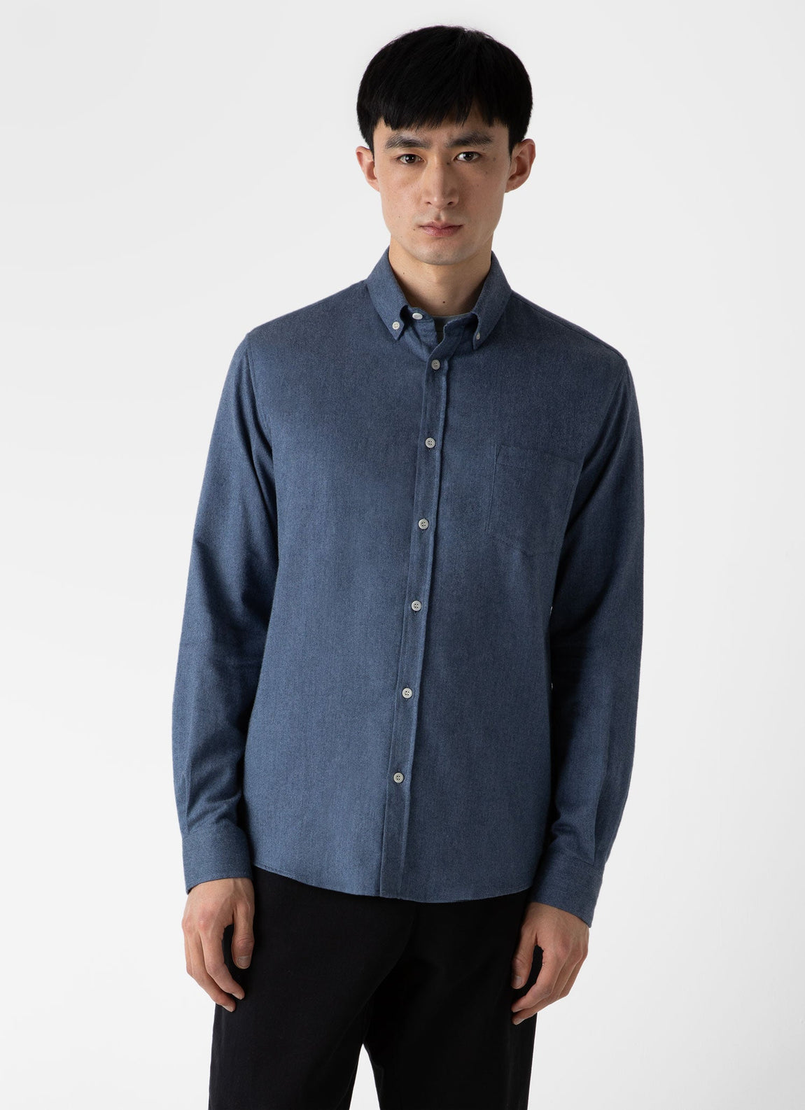 Men's Button Down Flannel Shirt in Blue Melange